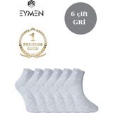 Eymen Socks 6'lı Paket Unisex Kolej & Tenis Çorabı Düz Renk Kısa Gri | Pamuklu (Kadın & Erkek) - 40 - 44