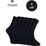 Eymen Socks 6'lı Paket Unisex Kolej & Tenis Çorabı Düz Renk Siyah | Pamuklu Uzun (Kadın & Erkek) - 36 - 40