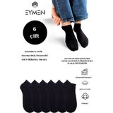 Eymen Socks Unisex Patik Çorap 6'lı Paket – Pamuklu, Kuşaklı, Kadın Erkek Kullanıma Uygun Siyah - 36 - 40