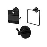 EYMEN YAPI Banyo Aksesuar 3 Lü Set Havluluk - Wc Kağıtlık - 2 Li Askı Mat Siyah
