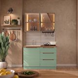 Eymense Hera 120 Cm Mutfak Dolabı Seti %100 Mdf Ledli Çekmeceli Lavabolu Mutfak Dolabı Takımı 4 Modül Tezgah Dahil Yeşil Bej Çok Renkli