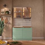 Eymense Hera 120 Cm Mutfak Dolabı Seti %100 Mdf Ledli Lavabolu Raflı Mutfak Dolabı Takımı 4 Modül Tezgah Dahil Yeşil Bej Çok Renkli