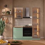 Eymense Hera 170 Cm Mutfak Dolabı Seti %100 Mdf Ledli Boy Dolaplı Fırın Modüllü Lavabolu Mutfak Dolabı Takımı 4 Modül Tezgah Dahil Yeşil Bej Çok Renkli