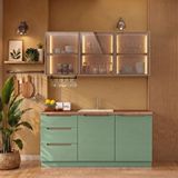 Eymense Hera 180 Cm Mutfak Dolabı Seti %100 Mdf Ledli Çekmeceli Lavabolu Raflı Mutfak Dolabı Takımı 6 Modül Tezgah Dahil Yeşil Bej Çok Renkli
