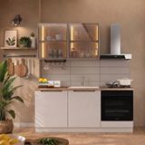 Eymense Hera 180 Cm Mutfak Dolabı Seti %100 Mdf Ledli Fırın Modüllü Lavabolu Raflı Mutfak Dolabı Takımı 5 Modül Tezgah Dahil Bej Çok Renkli