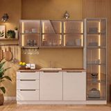 Eymense Hera 230 Cm Mutfak Dolabı Seti %100 Mdf Ledli Boy Dolaplı Çekmeceli Lavabolu Raflı Mutfak Dolabı Takımı 7 Modül Tezgah Dahil Bej Çok Renkli