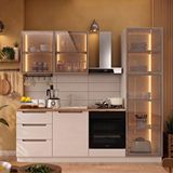 Eymense Hera 230 Cm Mutfak Dolabı Seti %100 Mdf Ledli Boy Dolaplı Fırın Modüllü Çekmeceli Raflı Mutfak Dolabı Takımı 6 Modül Tezgah Dahil Bej Çok Renkli