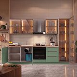 Eymense Hera 290 Cm Mutfak Dolabı Seti %100 Mdf Ledli Boy Dolaplı Fırın Modüllü Çekmeceli Lavabolu Mutfak Dolabı Takımı 8 Modül Tezgah Dahil Yeşil Bej Çok Renkli