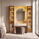 Eymense Lora Camlı Gardırop %100 Mdf Makyaj Üniteli Puflu Ikili Modüler Giyinme Odası Dolabı - Bej