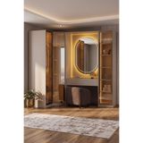 Eymense Lora Camlı Gardırop %100 MDF Makyaj Üniteli Puflu Köşeli Modüler Giyinme Odası Dolabı