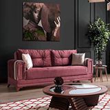 Eymense Madrid Çekyatlı Gül Kurusu Üçlü Kanepe Pembe
