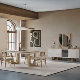 Eymense Palermo Modern Tasarımlı Yemek Odası Takımı 4 Sandalyeli Ceviz Renk 160 cm Açılabilir Masa - Krem