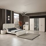 Eymense Petek Benchli Modern 6 Kapaklı Yatak Odası Takımı Ön Yüzler MDF - Krem