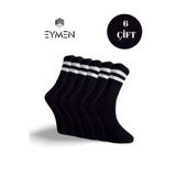 EymenSocks 6'lı Ekonomik Uzun Rahat Fitilli Kolej Çemberli Tenis Çorabı Siyah - Erkek Kadın Için Uygun