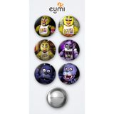 Eymi Design Five Nights At Freddy's Chica The Chicken Oyun ve Bonnie The Bunny Oyun 6'lı Metal Rozet Seti 58MM Iğneli Buton Çanta Yaka Rozeti