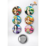 Eymi Design One Piece Stampede Hasır Şapka Korsanları Çanta Süsü Rozet İğneli Buton Rozet Seti 58 mm (6'lı)