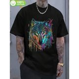 Eymora Renkli Kurt Grafik Baskılı Tişort - Siyah - 2XL