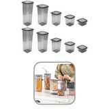 Eynel 10lu Set Gri Kare Saklama Kabı Silikon Kapak Hava Geçirmez Kuru Baklagil Kahve Bakliyat Makarna Kutu
