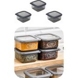 Eynel 3 Adet 400 ml Gri Kare Saklama Kabı Silikon Kapak Hava Geçirmez Kuru Baklagil Bakliyat Makarna Kutu