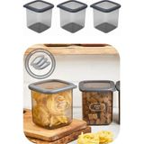 Eynel 3 Adet 800 ml Gri Kare Saklama Kabı Silikon Kapak Hava Geçirmez Kuru Baklagil Kahve Bakliyat Makarna