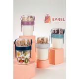 Eynel 4lü Set 1100 ml Take-go Kaşıklı Hazneli Meyveli Yoğurt Kabı Piknik Atıştırmalık Granola Süt Bardak