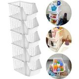 EYNEL 5 Adet Çok Amaçlı Katlı Geçmeli Organizer, Pratik Dolap İçi Lavabo Altı Evye-Tezgah Üstü Buzdolabı Mutfak Banyo Çamaşır Makinesi Ev Düzenleyici Plastik Sepet (5 Adet - Beyaz)