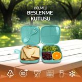 Eynel Bölmeli Beslenme Kutusu, Çocuk Kahvaltı Saklama Kabı, Öğrenci Okul Piknik Kamp Iş Öğle Yemeği Yiyecek Koyma Çantası - Standart - Turkuaz