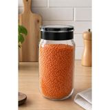 Eynel Cam Kavanoz, Pratik Açma Kapama, Cam Saklama Kabı, Hava Geçirmez, Sızdırmaz Kaplar (1000 Ml) - Siyah