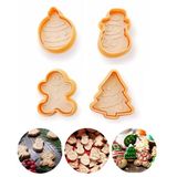 EYNEL Yılbaşı Şekilli Adam Çam Ağacı Basmalı Kurabiye Kalıbı Gingerbread Man Desenli Şeker Hamuru Kesici Aparat (Konsept 1, Krem-Turuncu)
