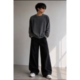 eyonnwear Erkek Siyah Wide Leg Geniş Paça Okul Pantolonu Baggy Jean