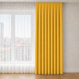 EYPER Fon Perde, 1:3 Sık Pile, Kornise Hazır, Tek Kanat, Sarı, 60 cm Genişlik x 250 cm Uzunluk, Bağlama Kollu