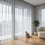 EYPER Pati Dostu Tül Perde, Siparişe Özel Dikim | Kedi ve Köpekli Evler İçin Tırnağa Dayanıklı, Kendini Toparlayan | Salon ve Yatak Odası | Açık Gri, 100 x 240 cm, Normal Pile (1x2.5)