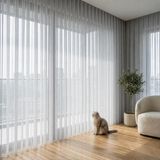 EYPER Pati Dostu Tül Perde, Siparişe Özel Dikim | Kedi ve Köpekli Evler İçin Tırnağa Dayanıklı, Kendini Toparlayan | Salon ve Yatak Odası | Açık Gri, 250 x 260 cm, Seyrek Pile (1x2)
