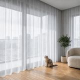 EYPER Pati Dostu Tül Perde, Siparişe Özel Dikim | Kedi ve Köpekli Evler İçin Tırnağa Dayanıklı, Kendini Toparlayan | Salon ve Yatak Odası | Açık Gri, 300 x 260 cm, Sık Pile (1x3)