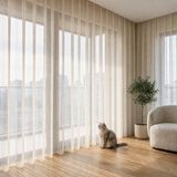 EYPER Pati Dostu Tül Perde, Siparişe Özel Dikim | Kedi ve Köpekli Evler İçin Tırnağa Dayanıklı, Kendini Toparlayan | Salon ve Yatak Odası | Krem, 250 x 200 cm, S-Pile (1x2.5)
