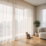 EYPER Pati Dostu Tül Perde, Siparişe Özel Dikim | Kedi ve Köpekli Evler İçin Tırnağa Dayanıklı, Kendini Toparlayan | Salon ve Yatak Odası | Krem, 250 x 270 cm, S-Pile (1x2.5)