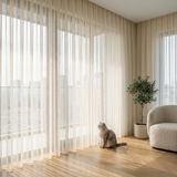 EYPER Pati Dostu Tül Perde, Siparişe Özel Dikim | Kedi ve Köpekli Evler İçin Tırnağa Dayanıklı, Kendini Toparlayan | Salon ve Yatak Odası | Krem, 300 x 260 cm, Pilesiz (1x1)