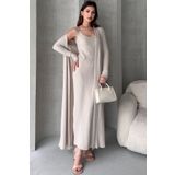 EYYE Taş Rengi Uzun Hırka Uzun Elbise İkili Takım