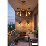 Eyzhen El Yapımı Ahşap 4 lü Halatlı Avize ve 2’li Duvar Aplik Balkon Seti Bohem Rustik Bükülebilir Başlıklı Balkon Teras Salon Kafe Ayndınlatma