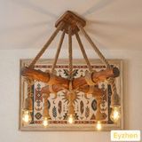 Eyzhen Rustik Ahşap Halat Detaylı 5’li Sarkıt Avize Bohem Loft Dekoratif Aydınlatma Salon Mutfak Kafe - 1 - Bej