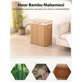 Ezere Bambu Naturel Hasır Çift Bölmeli Katlanabilir Kirli Çamaşır Sepeti 100 Lt - Bej