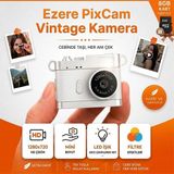 Ezere PixCam Vintage Taşınabilir Mini Dijital Kamera Selfie Video Vlog Kamerası Mini Anahtarlık, BEYAZ