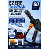 EZERE TurboWash Şarjlı 60 Bar Yüksek Basınçlı Oto Araba Bahçe Yıkama ve Temizleme Tabancası Makinesi