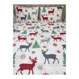 Ezgi Çift Kişilik Ranforce Yılbaşı Desen Nevresim Takımı, 200x220 cm, Geyik Desen