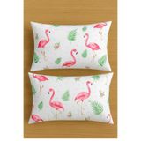 Ezgi Desenli Pamuklu Yastık Kılıfı, 2 Adet, 50 x 70 cm, Pembe, Flamingo Desenli