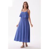 Ezgi Otantik Helen Farbalı Tencel Keten Elbise