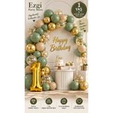Ezgi Party Store 50 Balonlu Küf Yeşili Kum Beji Gold 1 Yaş Doğum Günü Konsepti Rakam Balonlu Parti Seti