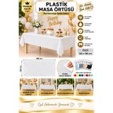 Ezgi Party Store Beyaz Plastik Masa Örtüsü 120x180 cm Sade Doğum Günü Parti Nişan Söz Organizasyon Masa Örtüsü