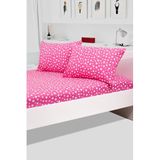 Ezgi Ranforce Büyük Boy Lastikli Çarşaf Ve Yastık Kılıfı 180x200 cm Pembe Yıldızlı Çift Kişilik Çarşaf Takımı, GÜNTEKS PEMBE YILDIZLI ÇARŞAF