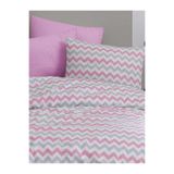 Ezgi Tek Kişilik Lastikli Nevresim Takımı 160X220 - Pembe Zikzak Desenli, MERTM000583